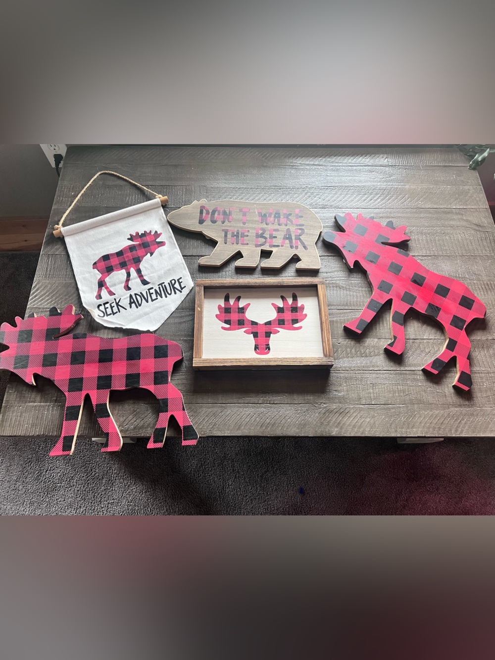 Hobby Lobby Red and Black Buffalo Plaid Woodland Wall Decor Set
